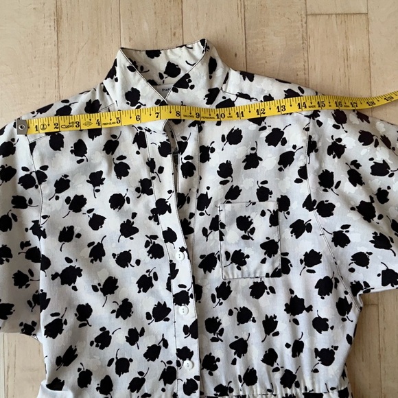 Vintage 70s 80s Petites by Willi Cotton Shirtwaist Dress Black/Ivory Floral Sz 8 - Picture 8 of 15